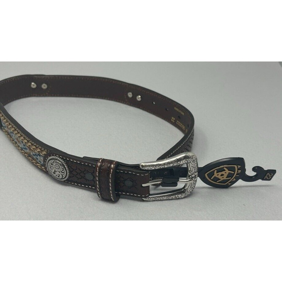 Ariat Western Belt Leather Youth Concho Southwest Inlay Brown NEW Size 22 - Picture 6 of 11